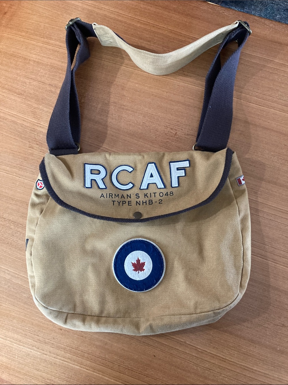 RCAF Tan Canvas Messenger Bag with Navy Trim